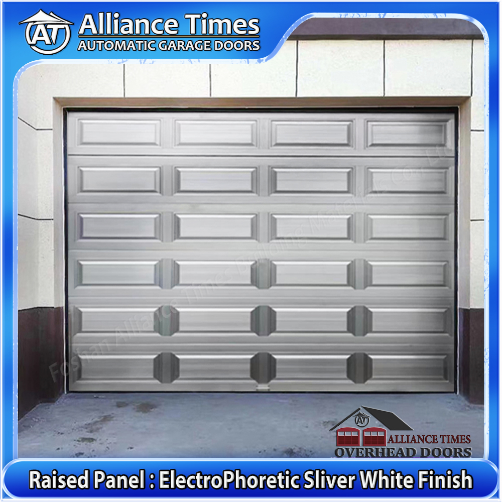 Aluminum Raised Panel Sectional Garage Door : ElectroPhoretic Silver White Finish