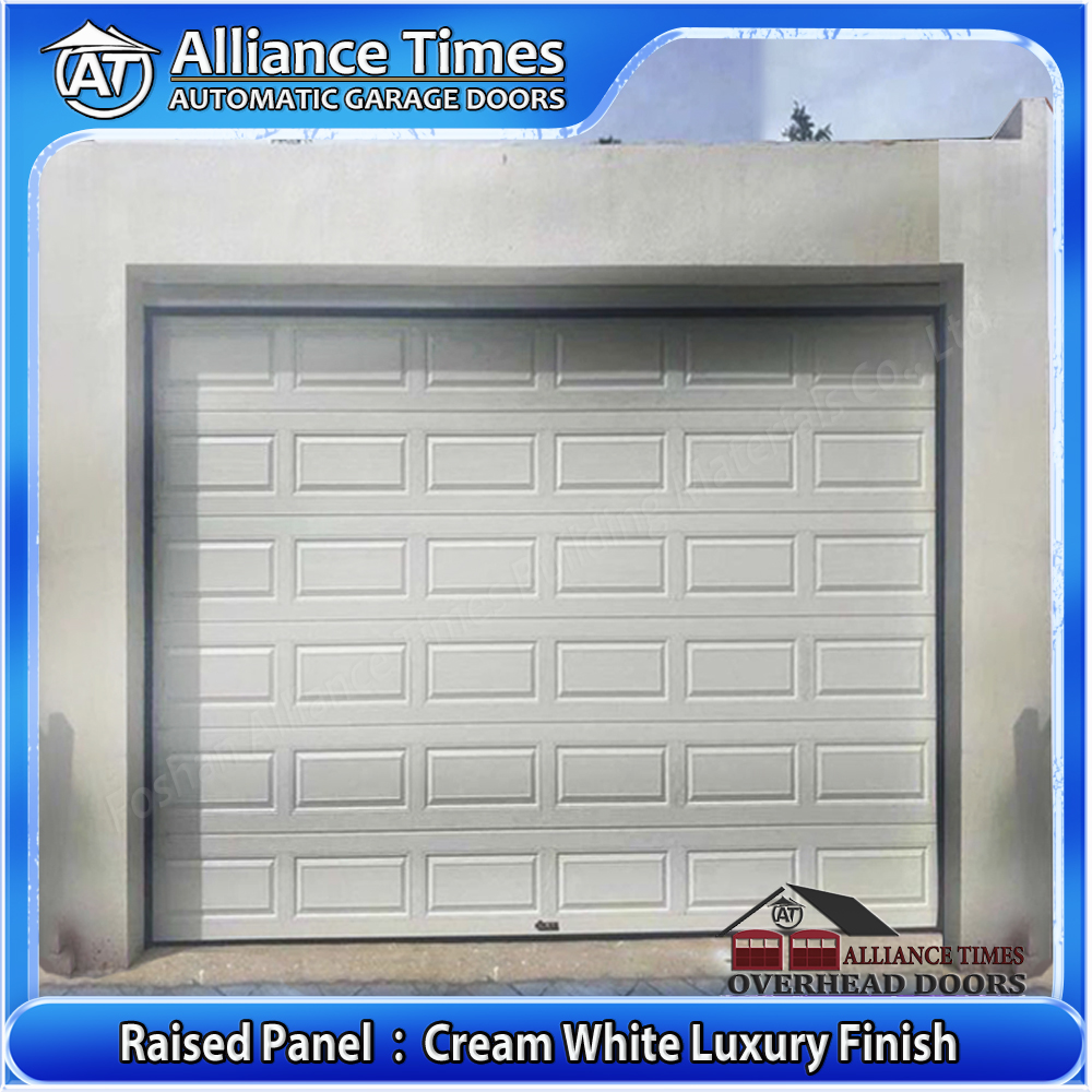 Aluminum Raised Panel Sectional Garage Door : Cream White Luxury Finish