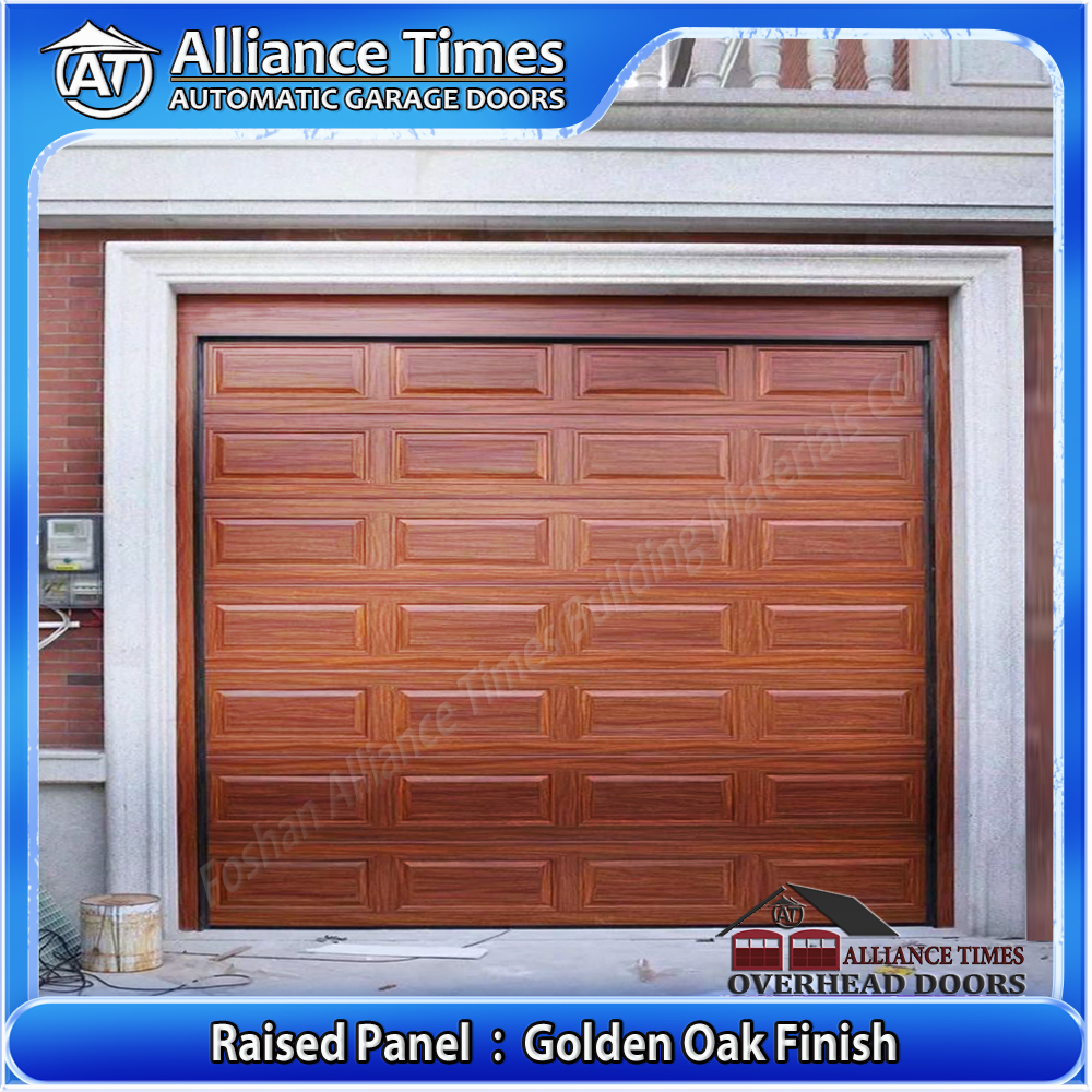 Aluminum Raised Panel Sectional Garage Door : Golden Oak Grain Finish