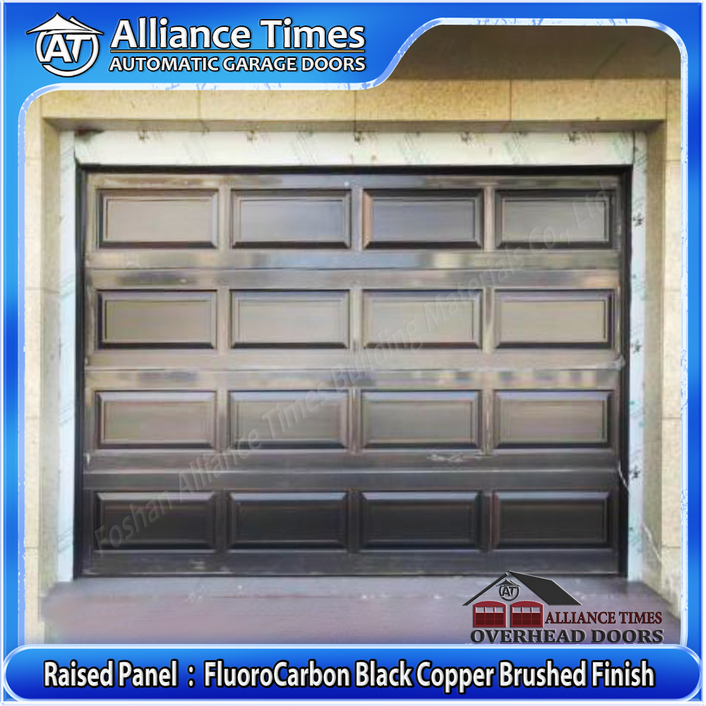 Aluminum Raised Panel Sectional Garage Door : FluoroCarbon Black Copper Brushed Finish