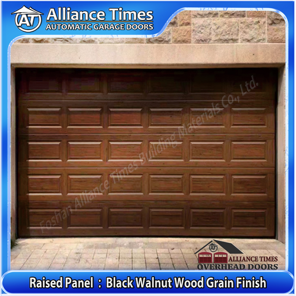 Aluminum Raised Panel Sectional Garage Door : Black Walnut Grain Finish