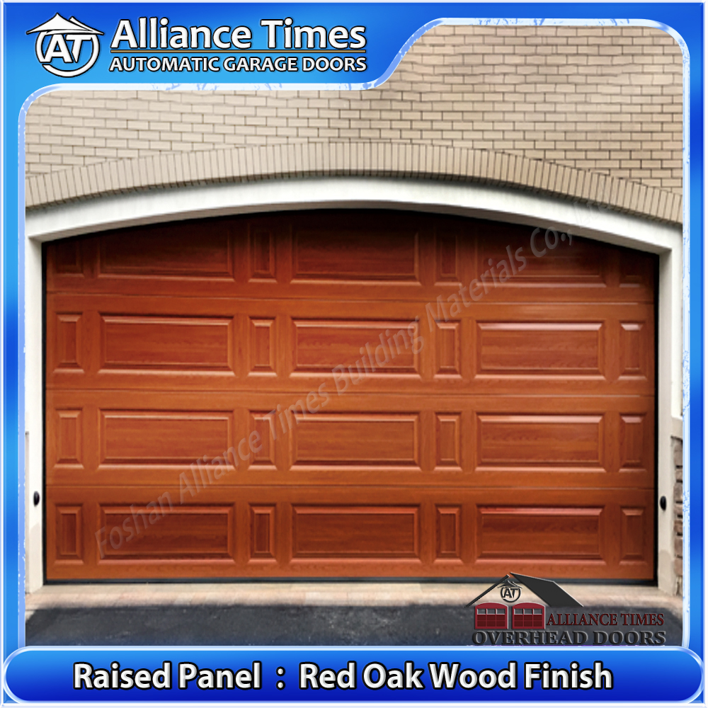 Aluminum Raised Panel Sectional Garage Door : Red Oak Wood Finish