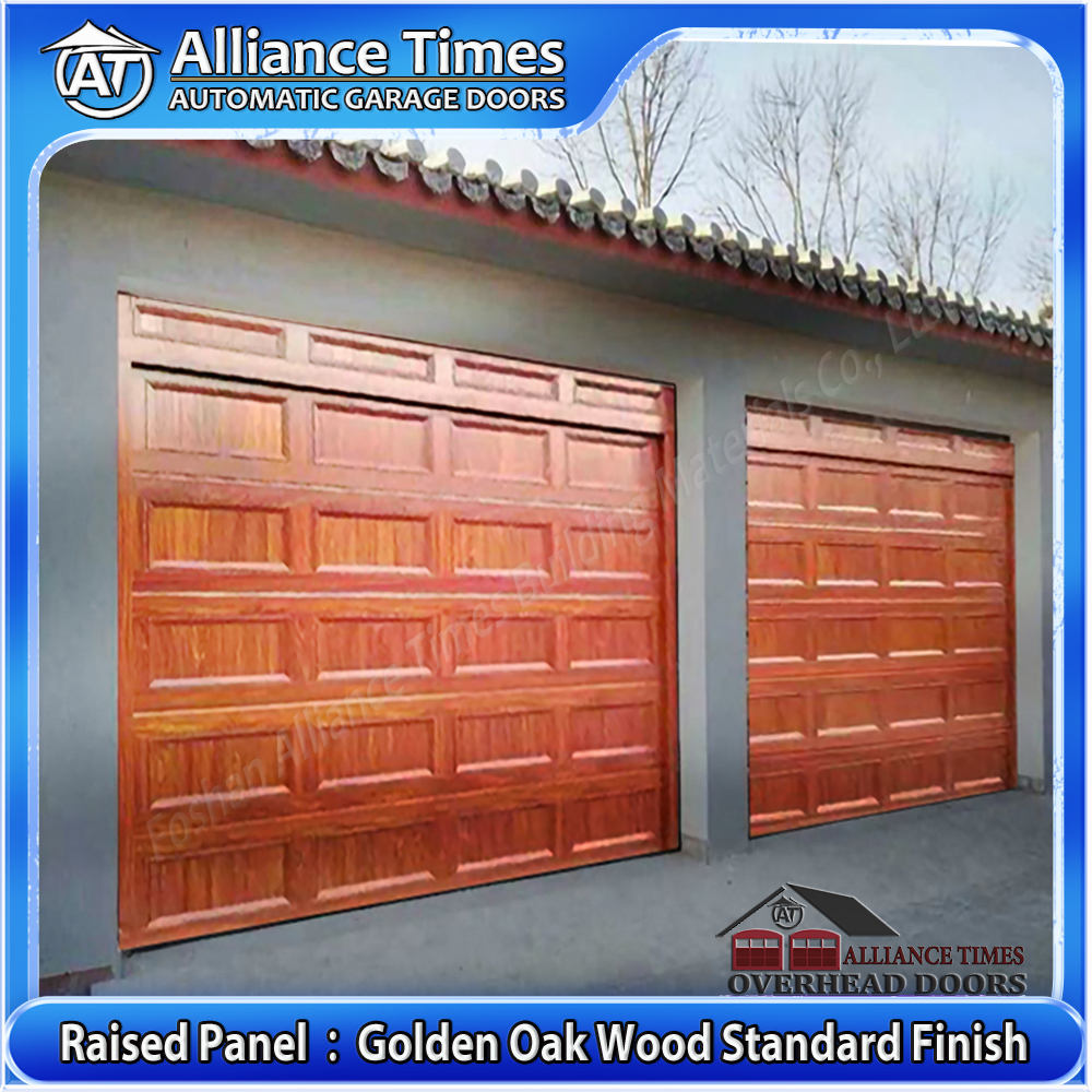 Aluminum Raised Panel Sectional Garage Door : Golden Oak Wood Standard Finish