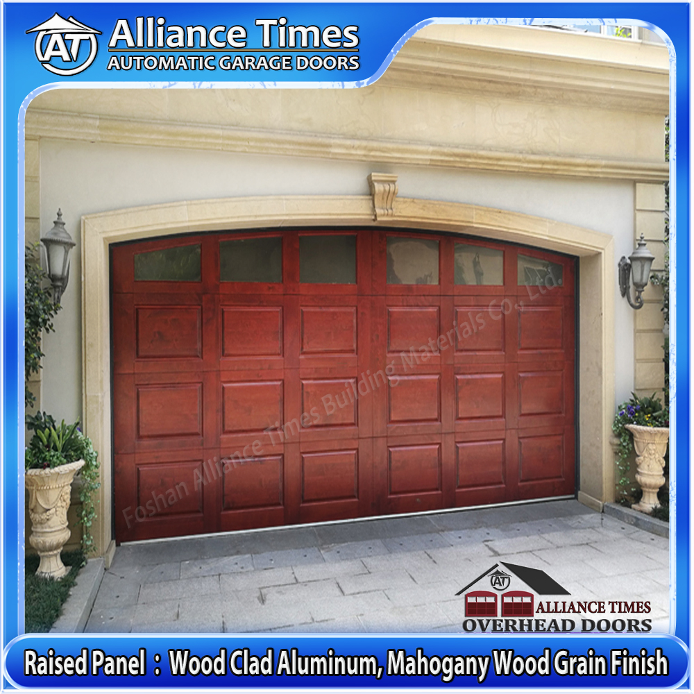 Wood Clad Aluminum Laminated Sectional Garage Doors : Mahogany Wood Grain Finish