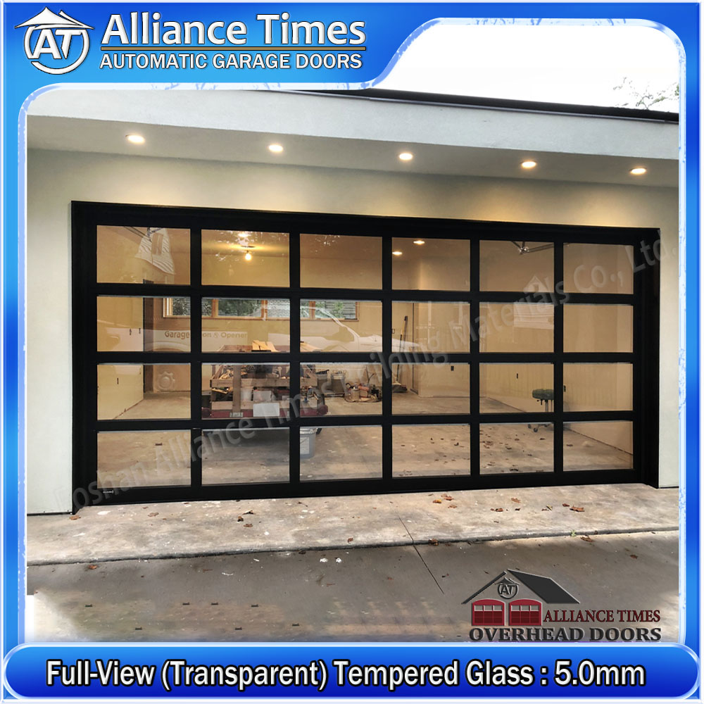 Aluminum Tempered Glass Sectional Garage Doors : Full-View (Transparent) Glass