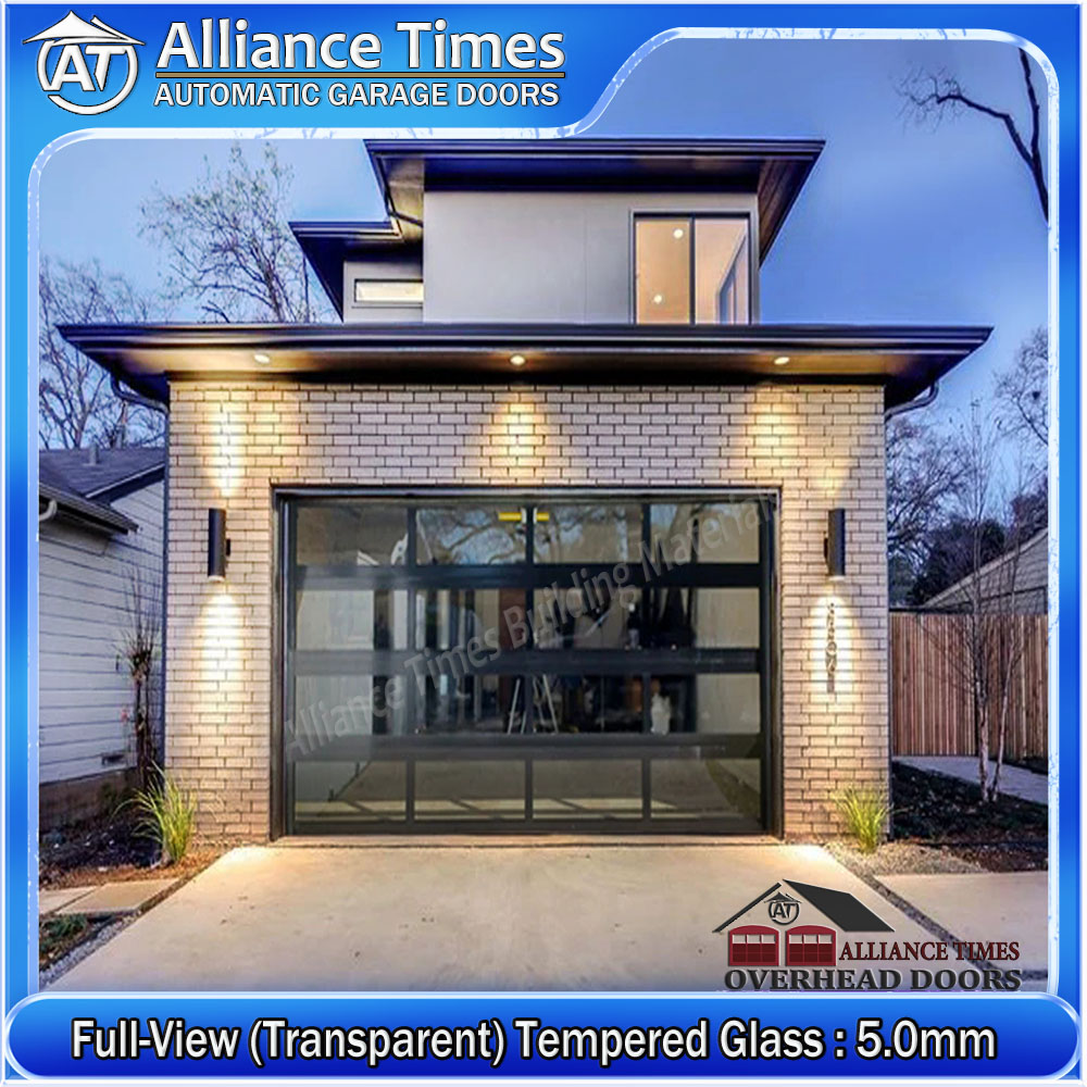 Aluminum Tempered Glass Sectional Garage Doors : Full-View (Transparent) Glass