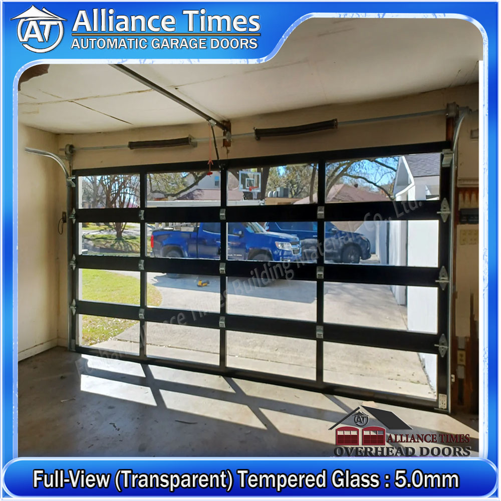 Aluminum Tempered Glass Sectional Garage Doors : Full-View (Transparent) Glass