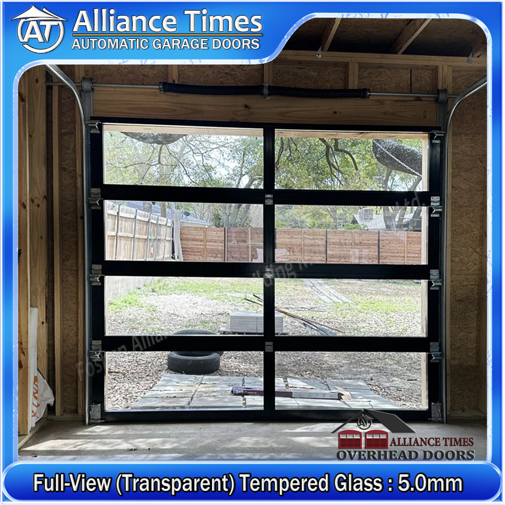 Aluminum Tempered Glass Sectional Garage Doors : Full-View (Transparent) Glass