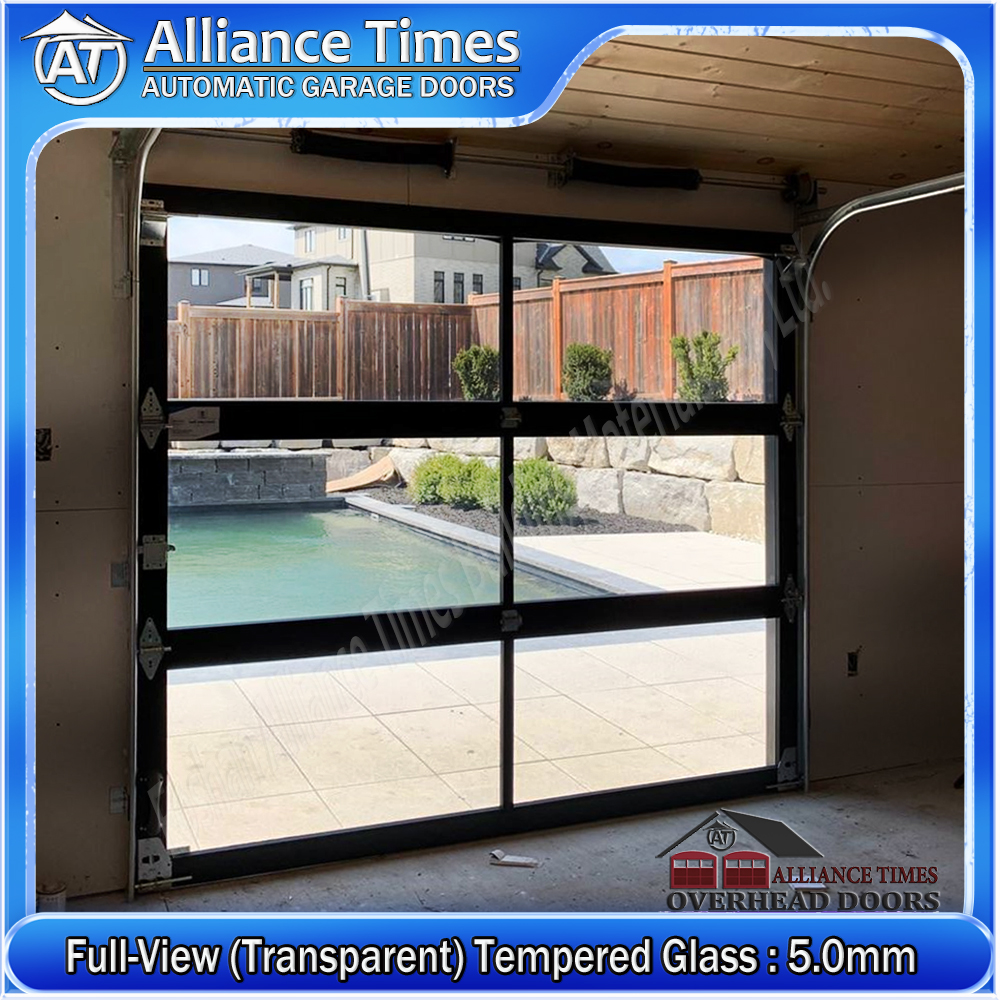 Aluminum Tempered Glass Sectional Garage Doors : Full-View (Transparent) Glass