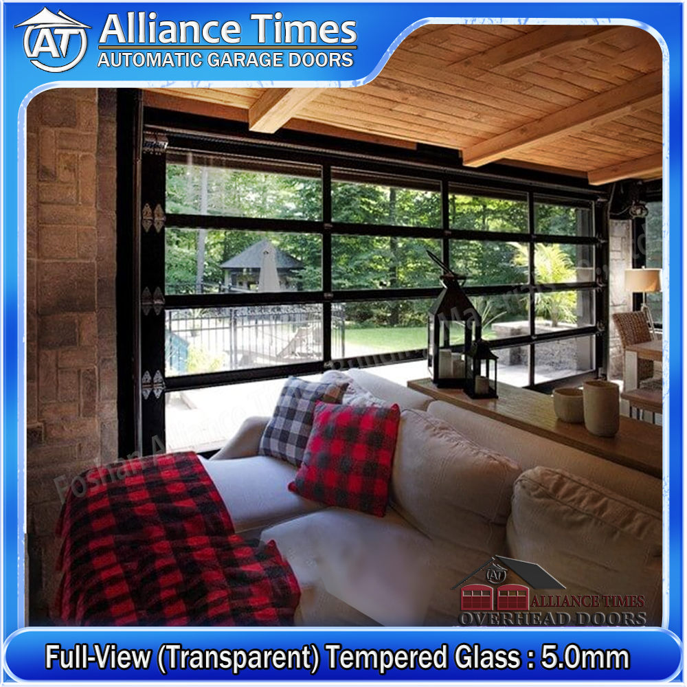 Aluminum Tempered Glass Sectional Garage Doors : Full-View (Transparent) Glass