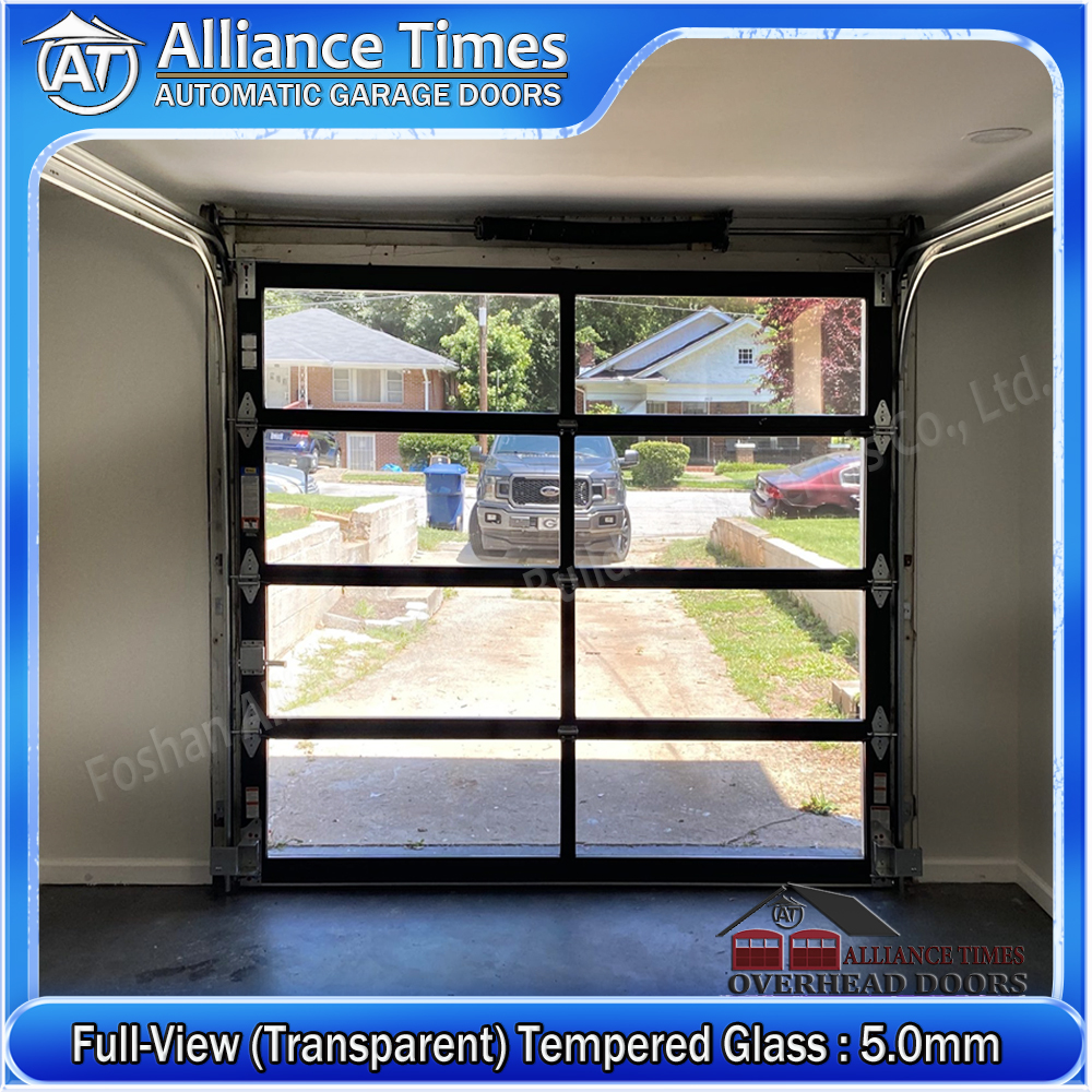 Aluminum Tempered Glass Sectional Garage Doors : Full-View (Transparent) Glass