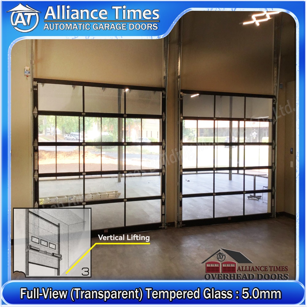 Aluminum Tempered Glass Sectional Garage Doors : Full-View (Transparent) Glass