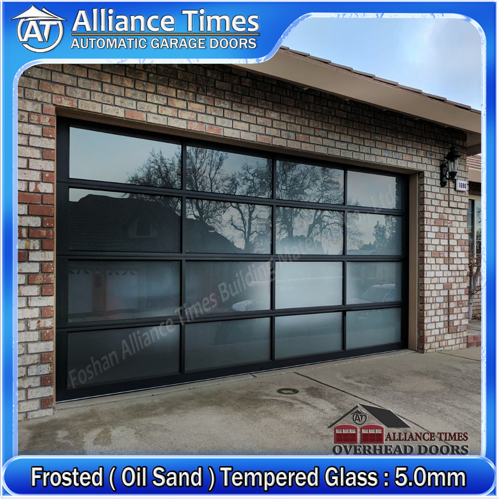 Aluminum Tempered Glass Sectional Garage Doors : Oil Sand Frosted Glass