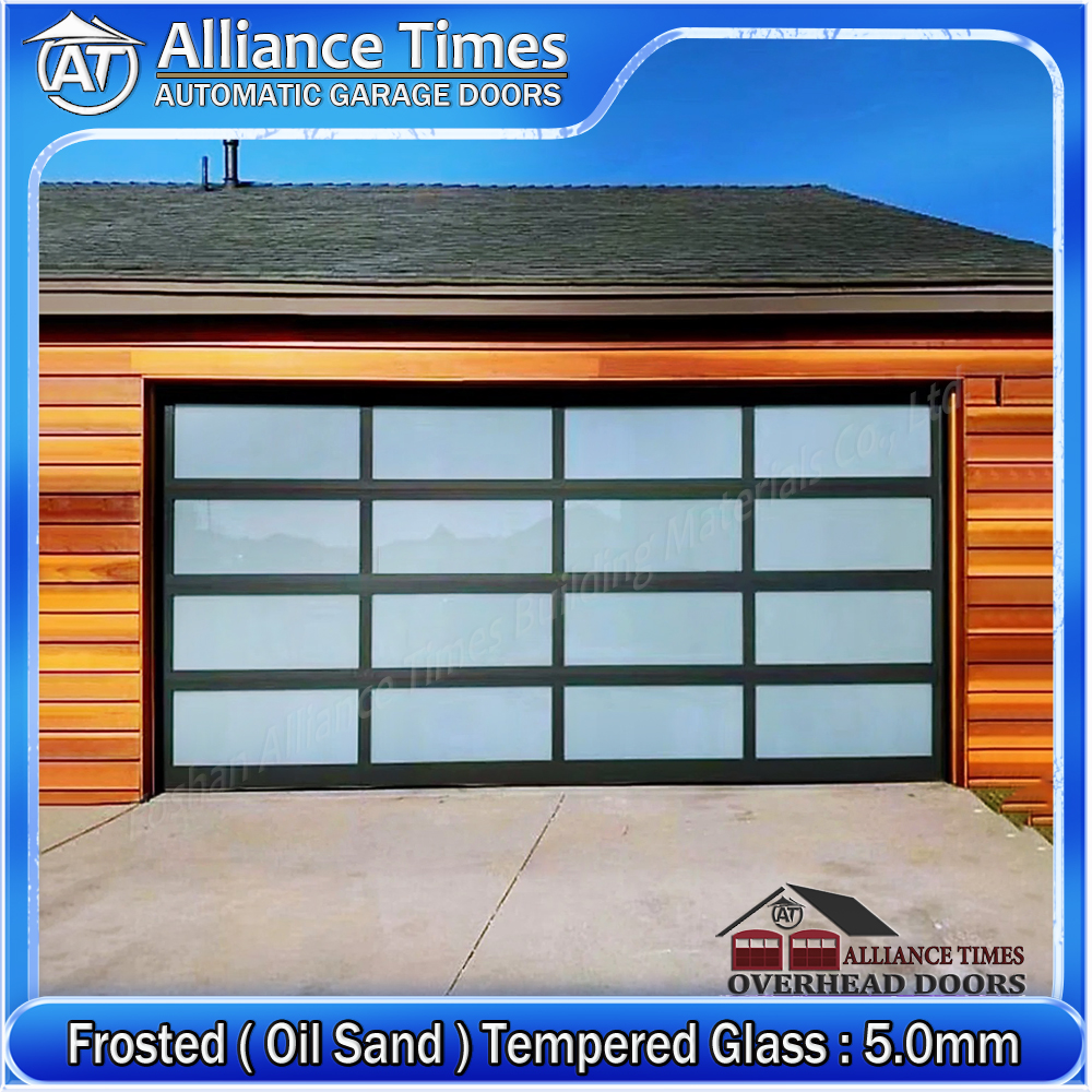 Aluminum Tempered Glass Sectional Garage Doors : Oil Sand Frosted Glass