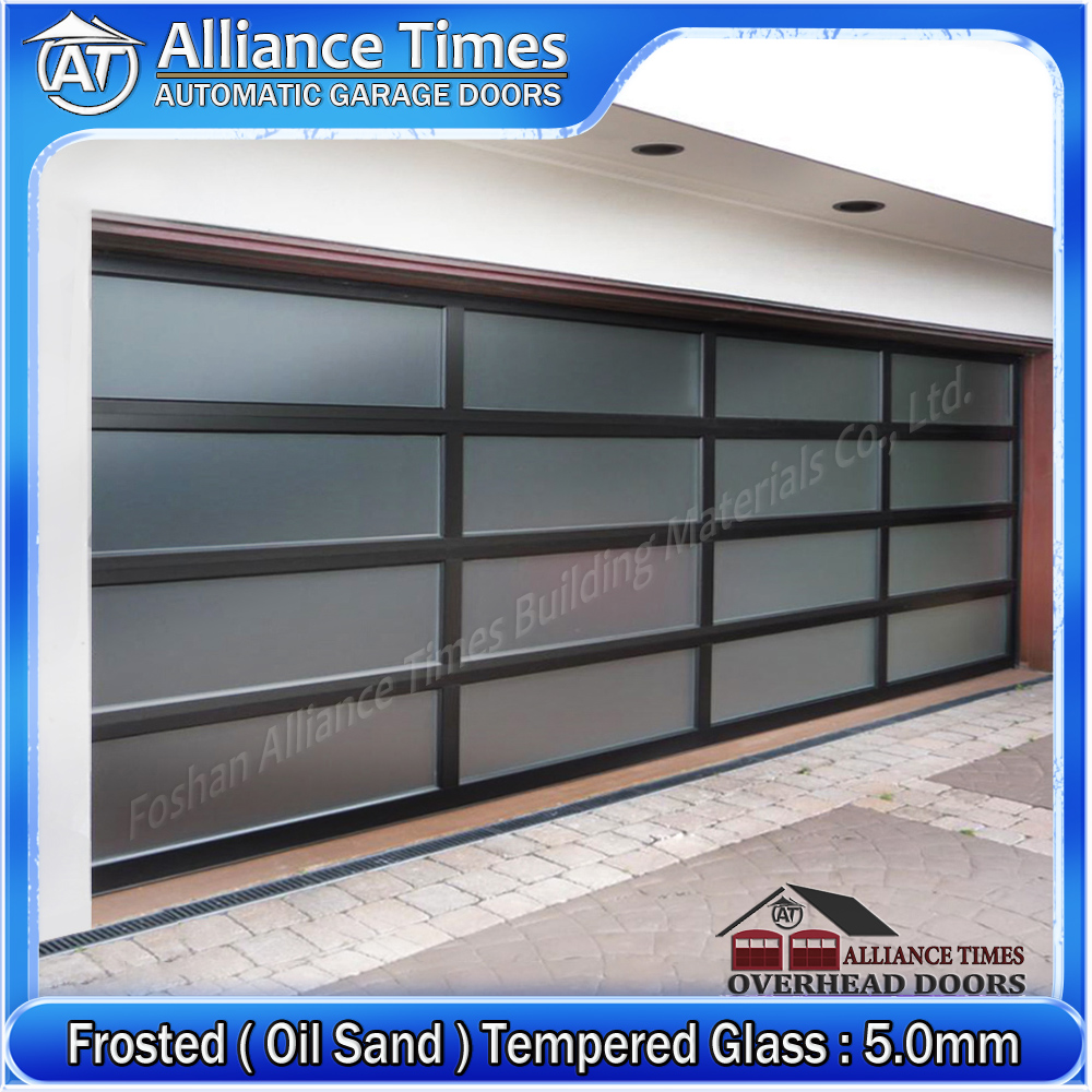 Aluminum Tempered Glass Sectional Garage Doors : Oil Sand Frosted Glass