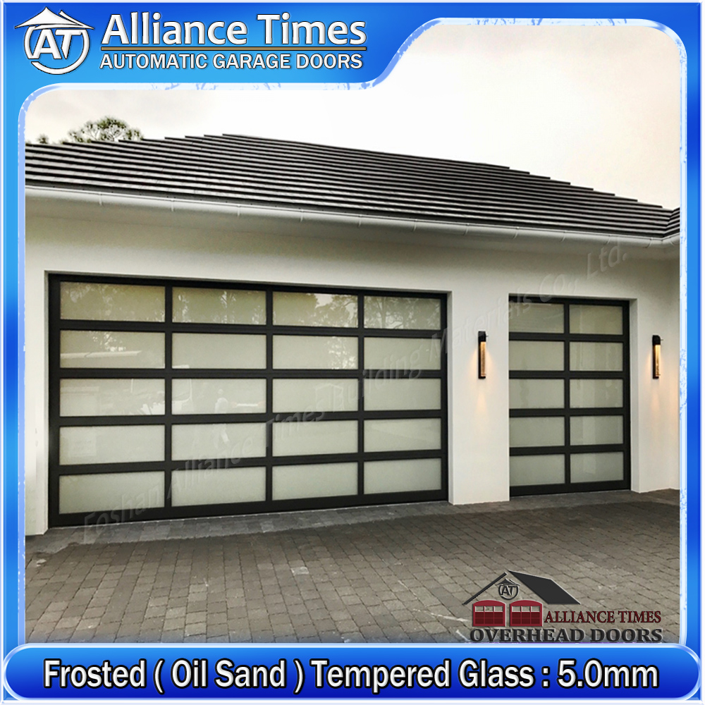 Aluminum Tempered Glass Sectional Garage Doors : Oil Sand Frosted Glass