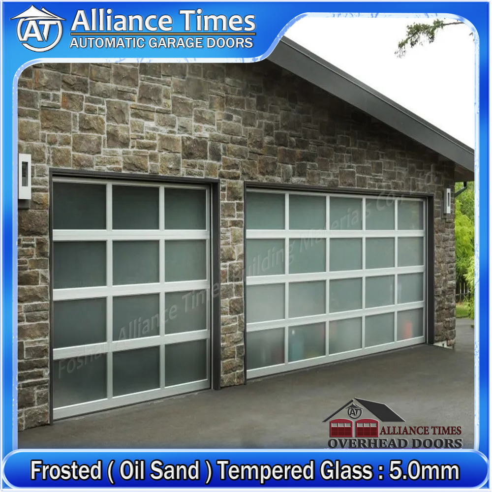 Aluminum Tempered Glass Sectional Garage Doors : Oil Sand Frosted Glass