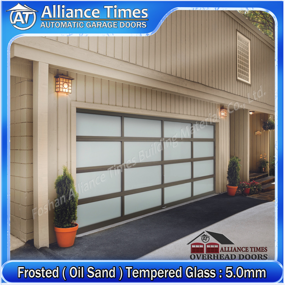 Aluminum Tempered Glass Sectional Garage Doors : Oil Sand Frosted Glass