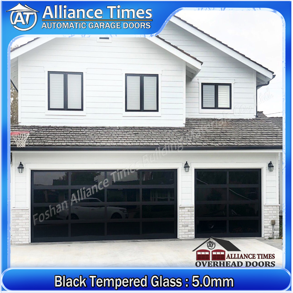 Aluminum Tempered Glass Sectional Garage Doors : Black Tempered Glass