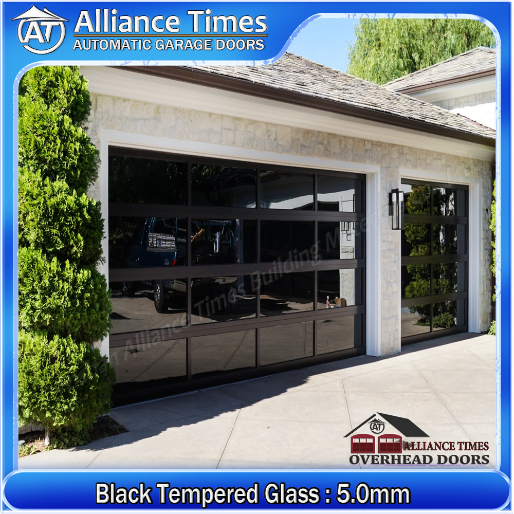 Aluminum Tempered Glass Sectional Garage Doors : Black Tempered Glass