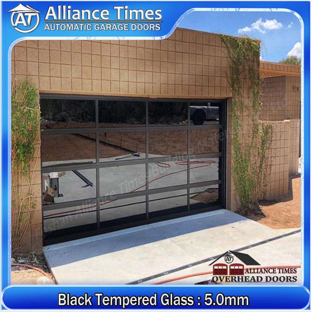 Aluminum Tempered Glass Sectional Garage Doors : Black Tempered Glass