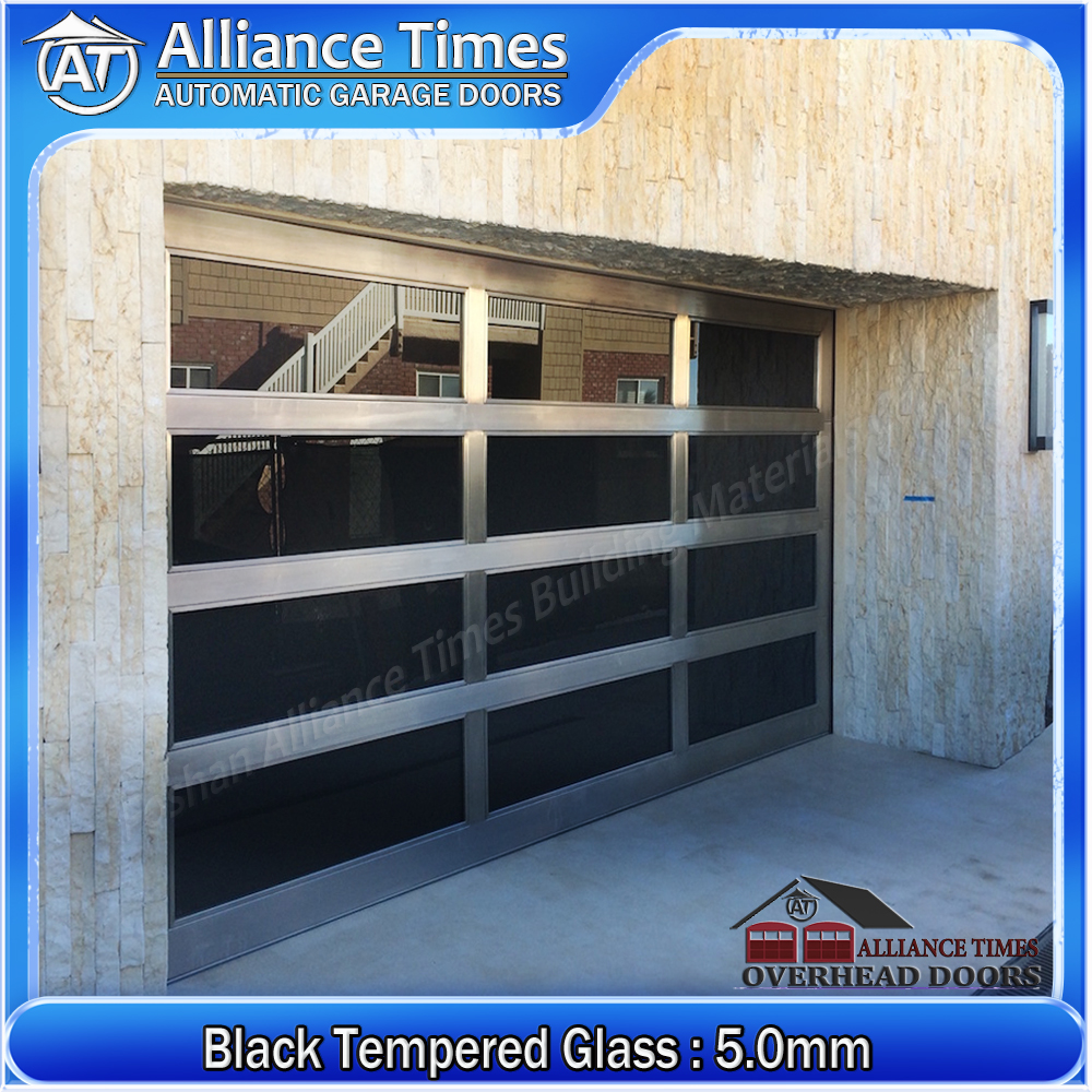 Aluminum Tempered Glass Sectional Garage Doors : Black Tempered Glass