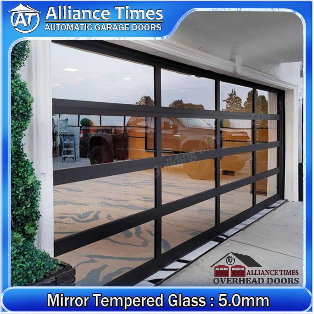 Aluminum Tempered Glass Sectional Garage Doors : Mirror Tempered Glass