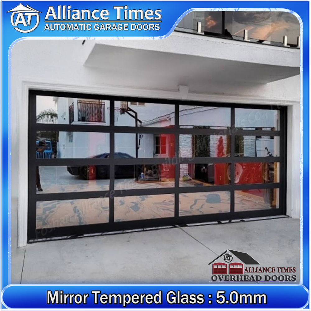 Aluminum Tempered Glass Sectional Garage Doors : Mirror Tempered Glass