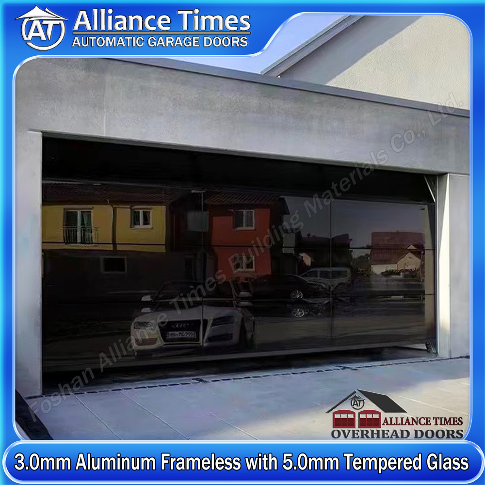 Aluminum Frameless Black Glass Panel Garage Doors