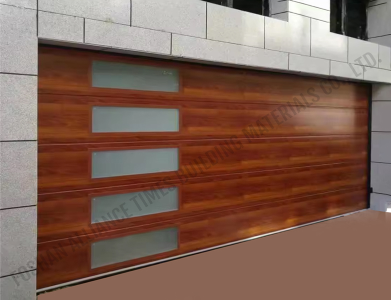 Flush Aluminum Woodgrain Panel Sectional garage doors