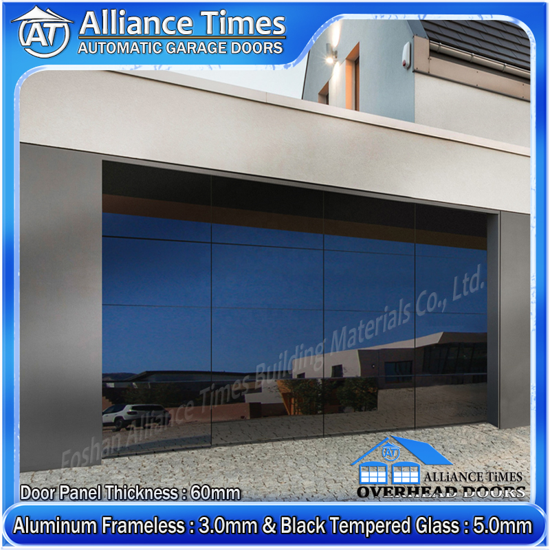 Aluminum Frameless Black Glass Panel Garage Doors