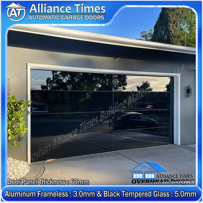 Aluminum Frameless Black Glass Panel Garage Doors