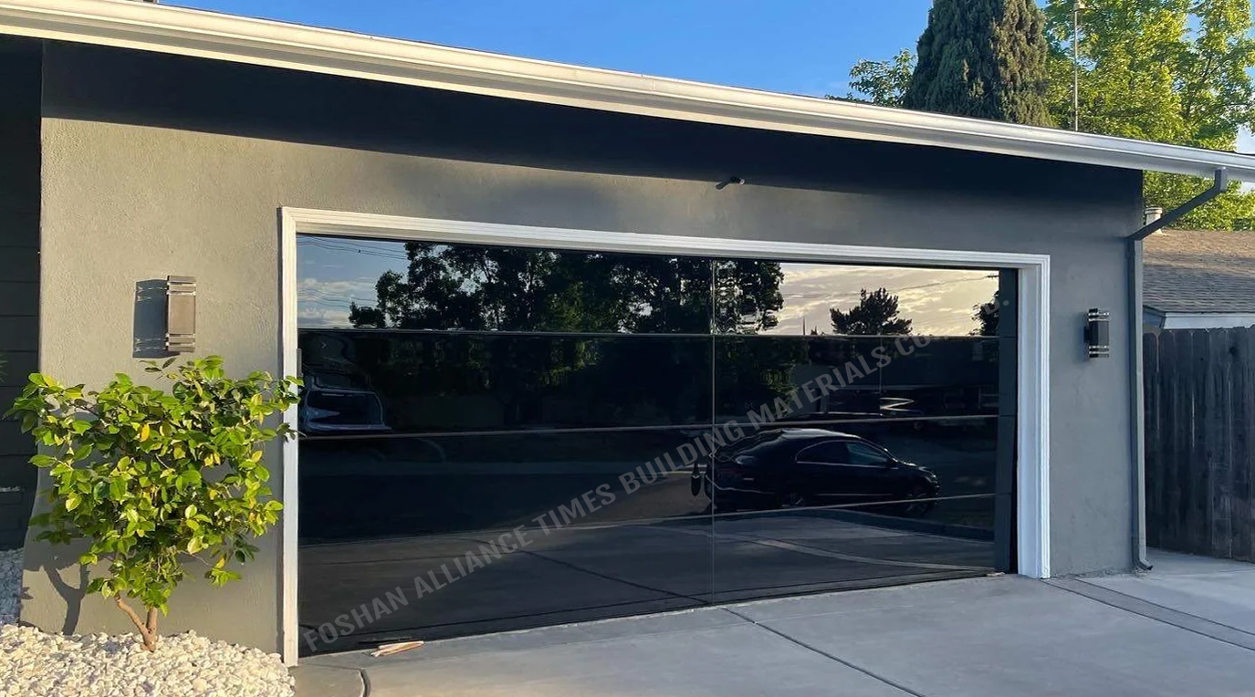 Flush Mount Aluminum Black Glass Panel Sectional Garage Doors