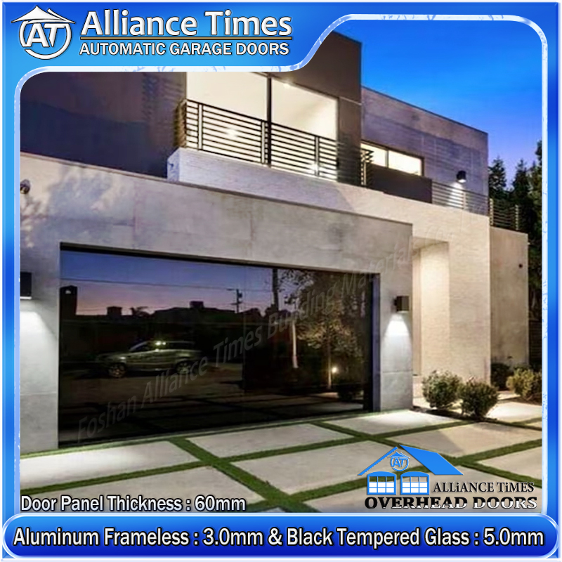 Aluminum Frameless Black Glass Panel Garage Doors