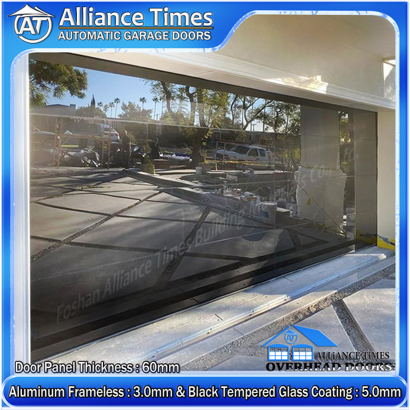 Aluminum Frameless Black Glass Panel Garage Doors